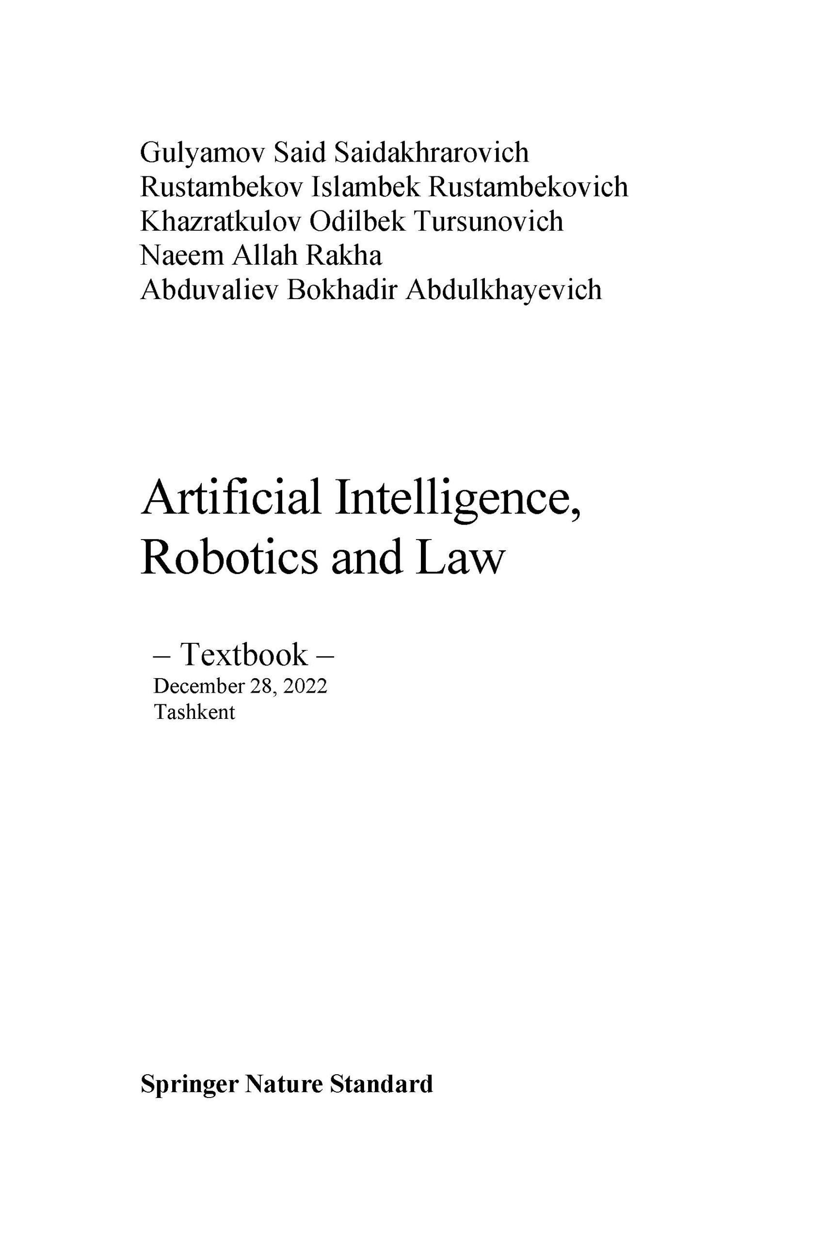 Artificial Intelligence Robotics and Law. 2022 - TSUL - Library